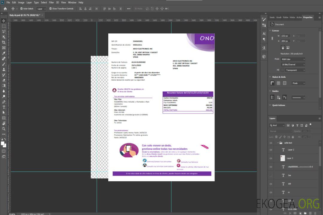 Facture d'entreprise de services publics ONO (Espagne), SCR template